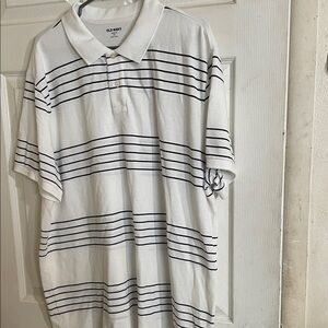 Old Navy Men's White and Black Striped Polo Shirt
